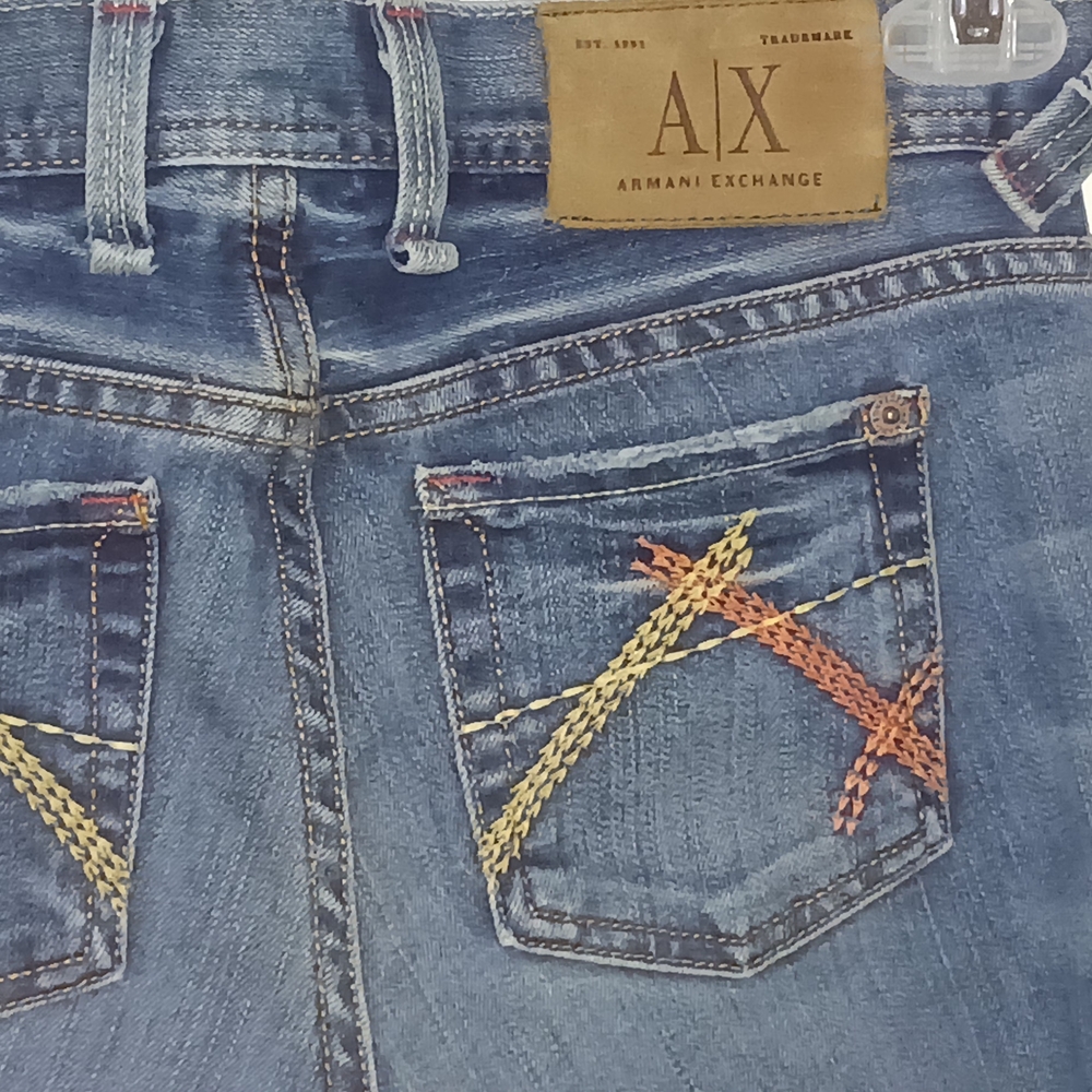 Armani Exchange Indigo Jeans with Gold Stitching